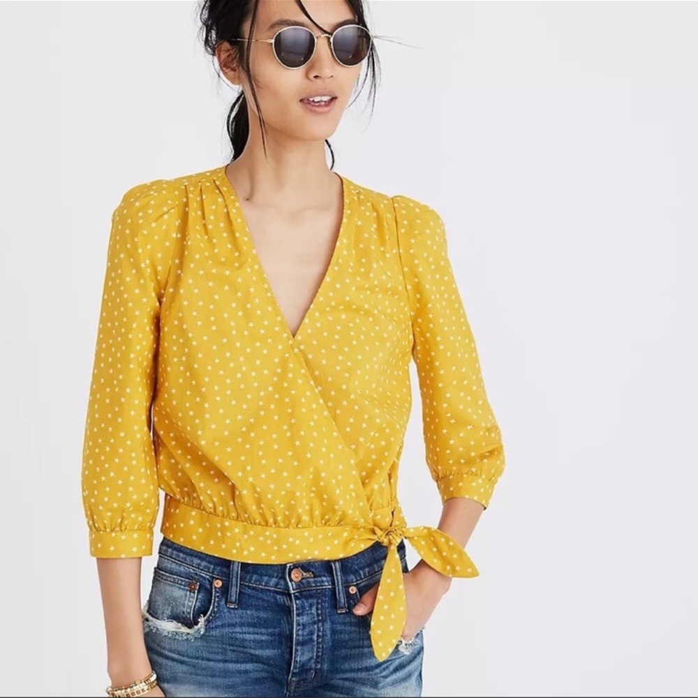 Madewell Wrap Top in Star Golden Yellow Scatter Print M